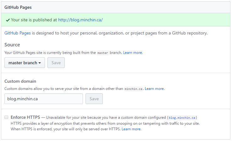 GitHub Pages settings